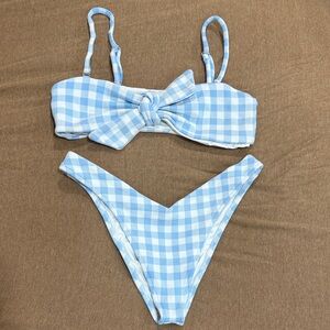 Frankie's Bikinis Light Blue Gingham Tie-Front Bikini